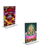 Car Desk/Table Top Maa Tara & Maa Lakhsmi  Acrylic T-Style Photo Stand - 2.5x3.5 Inches, Compact And Stylish Spiritual Display, Easily Change  2 Photos ( Pack Of 1 ) (F9236)