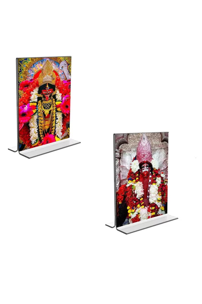 Car Desk/Table Top Maa Tara  Acrylic T-Style Photo Stand - 2.5x3.5 Inches, Compact And Stylish Spiritual Display, Easily Change  2 Photos ( Pack Of 1 ) (F9237)