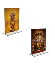 Car Desk/Table Top Lord Tirupati Balaji & Lord Vishnu  Acrylic T-Style Photo Stand - 2.5x3.5 Inches, Compact And Stylish Spiritual Display, Easily Change  2 Photos ( Pack Of 1 ) (F9238)