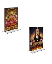 Car Desk/Table Top Lord Tirupati Balaji & Baba Lakhsmi  Acrylic T-Style Photo Stand - 2.5x3.5 Inches, Compact And Stylish Spiritual Display, Easily Change  2 Photos ( Pack Of 1 ) (F9239)