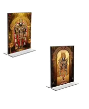 Car Desk/Table Top Lord Tirupati Balaji Acrylic T-Style Photo Stand - 2.5x3.5 Inches, Compact And Stylish Spiritual Display, Easily Change  2 Photos ( Pack Of 1 ) (F9240)