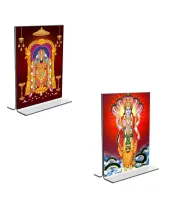 Car Desk/Table Top Lord Tirupati Balaji & Lord Vishnu  Acrylic T-Style Photo Stand - 2.5x3.5 Inches, Compact And Stylish Spiritual Display, Easily Change  2 Photos ( Pack Of 1 ) (F9243)