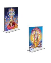 Car Desk/Table Top Lord Vishnu & Maa Lakhsmi Acrylic T-Style Photo Stand - 2.5x3.5 Inches, Compact And Stylish Spiritual Display, Easily Change  2 Photos ( Pack Of 1 ) (F9244)