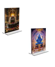 Car Desk/Table Top Lord Shiva & Shiva Lingam  Acrylic T-Style Photo Stand - 2.5x3.5 Inches, Compact And Stylish Spiritual Display, Easily Change  2 Photos ( Pack Of 1 ) (F9245)