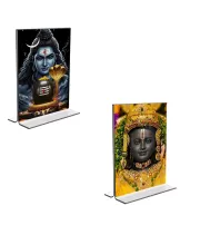 Car Desk/Table Top Lord Shiva & Ram Lala  Acrylic T-Style Photo Stand - 2.5x3.5 Inches, Compact And Stylish Spiritual Display, Easily Change  2 Photos ( Pack Of 1 ) (F9247)