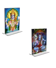 Car Desk/Table Top Lord Narayan & Lord Shiva  Acrylic T-Style Photo Stand - 2.5x3.5 Inches, Compact And Stylish Spiritual Display, Easily Change  2 Photos ( Pack Of 1 ) (F9248)