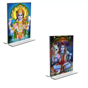 Car Desk/Table Top Lord Narayan & Lord Shiva Acrylic T-Style Photo Stand - 2.5x3.5 Inches, Compact And Stylish Spiritual Display, Easily Change 2 Photos ( Pack Of 1 ) (F9248) Car Desk/Table Top Lord Narayan & Lord Shiva Acrylic T-Style Photo Stand - 2.5x3.5 Inches, Compact And Stylish Spiritual Display, Easily Change 2 Photos ( Pack Of 1 ) (F9248)