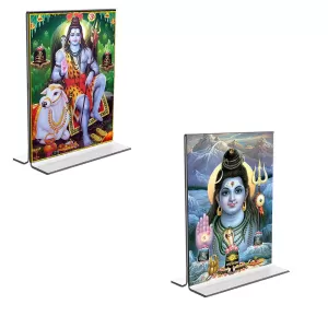 Car Desk/Table Top Lord Shiva Acrylic T-Style Photo Stand - 2.5x3.5 Inches, Compact And Stylish Spiritual Display, Easily Change 2 Photos ( Pack Of 1 ) (F9249) Car Desk/Table Top Lord Shiva Acrylic T-Style Photo Stand - 2.5x3.5 Inches, Compact And Stylish Spiritual Display, Easily Change 2 Photos ( Pack Of 1 ) (F9249)
