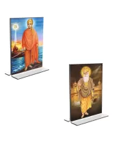 Car Desk/Table Top Swami Vivekananda  & Guru Nanak  Acrylic T-Style Photo Stand - 2.5x3.5 Inches, Compact And Stylish Spiritual Display, Easily Change  2 Photos ( Pack Of 1 ) (F9250)