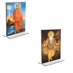 Car Desk/Table Top Swami Vivekananda & Guru Nanak Acrylic T-Style Photo Stand - 2.5x3.5 Inches, Compact And Stylish Spiritual Display, Easily Change 2 Photos ( Pack Of 1 ) (F9250) Car Desk/Table Top Swami Vivekananda & Guru Nanak Acrylic T-Style Photo Stand - 2.5x3.5 Inches, Compact And Stylish Spiritual Display, Easily Change 2 Photos ( Pack Of 1 ) (F9250)