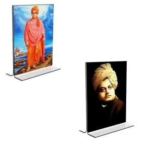 Car Desk/Table Top Swami Vivekananda Acrylic T-Style Photo Stand - 2.5x3.5 Inches, Compact And Stylish Spiritual Display, Easily Change 2 Photos ( Pack Of 1 ) (F9251) Car Desk/Table Top Swami Vivekananda Acrylic T-Style Photo Stand - 2.5x3.5 Inches, Compact And Stylish Spiritual Display, Easily Change 2 Photos ( Pack Of 1 ) (F9251)