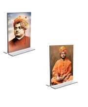 Car Desk/Table Top Swami Vivekananda Acrylic T-Style Photo Stand - 2.5x3.5 Inches, Compact And Stylish Spiritual Display, Easily Change  2 Photos ( Pack Of 1 ) (F9252)
