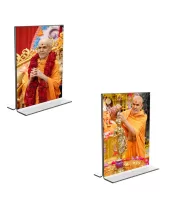 Car Desk/Table Top Swaminarayan  Acrylic T-Style Photo Stand - 2.5x3.5 Inches, Compact And Stylish Spiritual Display, Easily Change  2 Photos ( Pack Of 1 ) (F9253)
