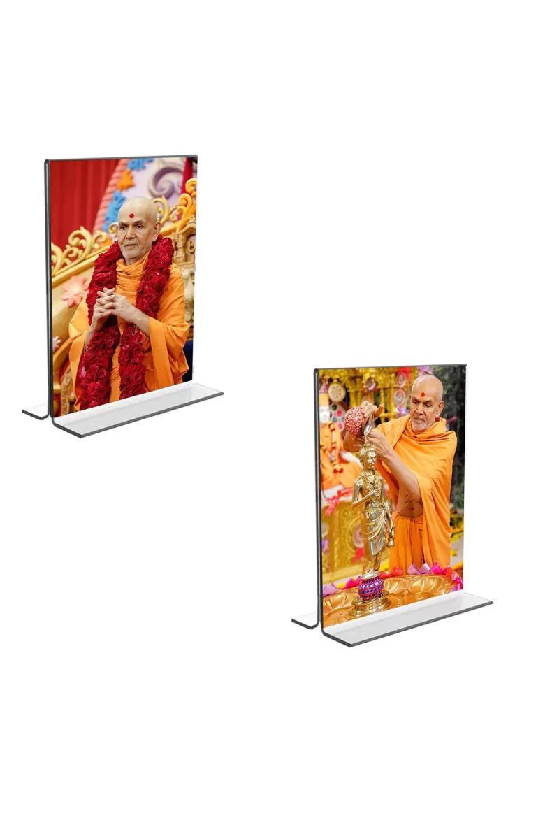 Car Desk/Table Top Swaminarayan  Acrylic T-Style Photo Stand - 2.5x3.5 Inches, Compact And Stylish Spiritual Display, Easily Change  2 Photos ( Pack Of 1 ) (F9253)