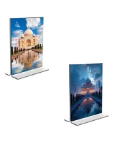 Car Desk/Table Top Taj Mahal  Acrylic T-Style Photo Stand - 2.5x3.5 Inches, Compact And Stylish Spiritual Display, Easily Change  2 Photos ( Pack Of 1 ) (F9254)