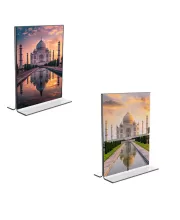 Car Desk/Table Top Taj Mahal  Acrylic T-Style Photo Stand - 2.5x3.5 Inches, Compact And Stylish Spiritual Display, Easily Change  2 Photos ( Pack Of 1 ) (F9255)