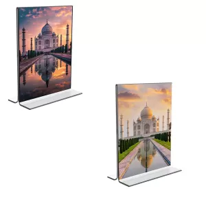 Car Desk/Table Top Taj Mahal Acrylic T-Style Photo Stand - 2.5x3.5 Inches, Compact And Stylish Spiritual Display, Easily Change 2 Photos ( Pack Of 1 ) (F9255) Car Desk/Table Top Taj Mahal Acrylic T-Style Photo Stand - 2.5x3.5 Inches, Compact And Stylish Spiritual Display, Easily Change 2 Photos ( Pack Of 1 ) (F9255)