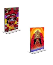 Car Desk/Table Top Tara Maa  Acrylic T-Style Photo Stand - 2.5x3.5 Inches, Compact And Stylish Spiritual Display, Easily Change  2 Photos ( Pack Of 1 ) (F9256)