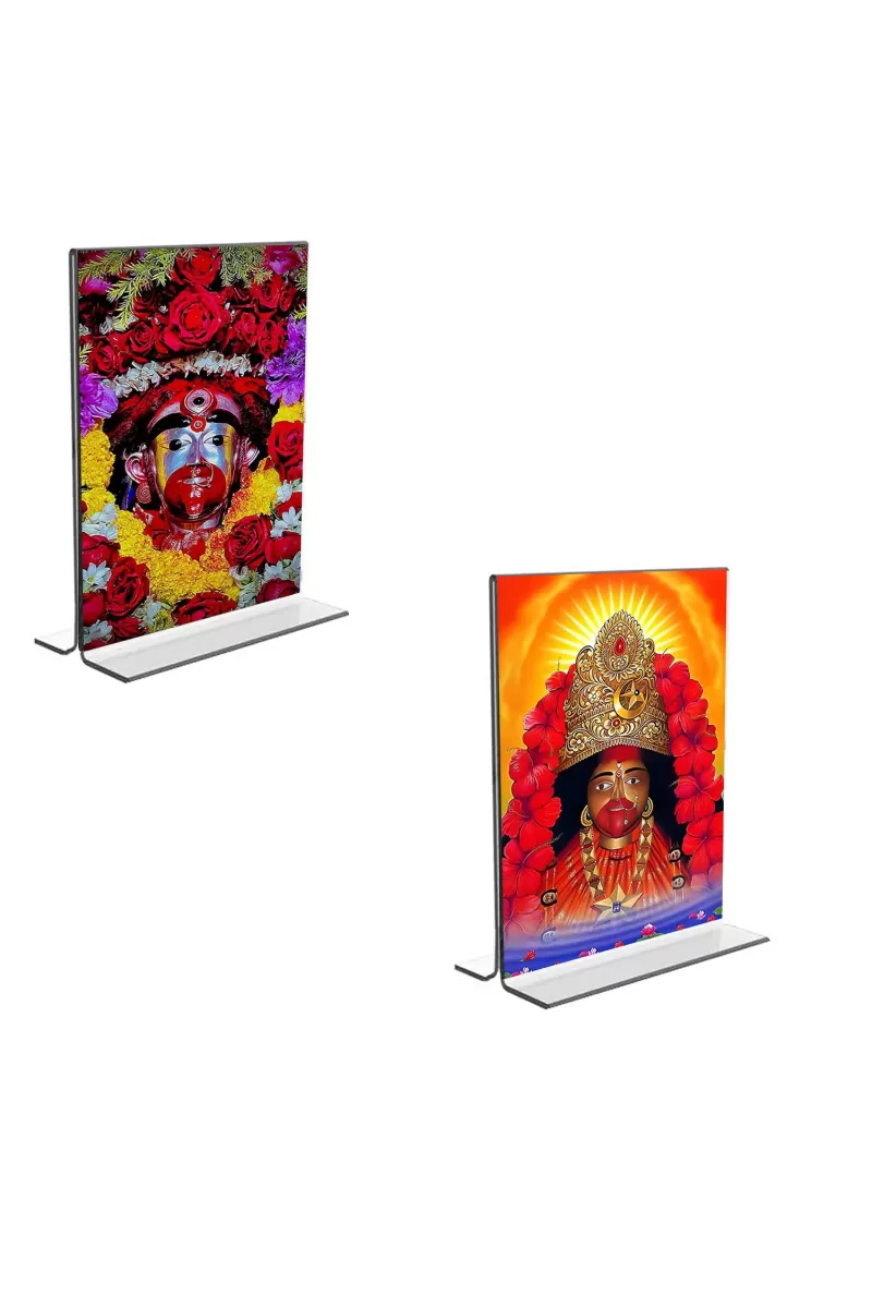 Car Desk/Table Top Tara Maa  Acrylic T-Style Photo Stand - 2.5x3.5 Inches, Compact And Stylish Spiritual Display, Easily Change  2 Photos ( Pack Of 1 ) (F9256)