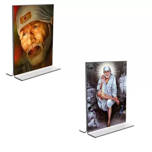 Car Desk/Table Top Sai Baba Acrylic T-Style Photo Stand - 2.5x3.5 Inches, Compact And Stylish Spiritual Display, Easily Change 2 Photos ( Pack Of 1 ) (F9257) Car Desk/Table Top Sai Baba Acrylic T-Style Photo Stand - 2.5x3.5 Inches, Compact And Stylish Spiritual Display, Easily Change 2 Photos ( Pack Of 1 ) (F9257)