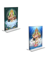 Car Desk/Table Top Maa Saraswati  Acrylic T-Style Photo Stand - 2.5x3.5 Inches, Compact And Stylish Spiritual Display, Easily Change  2 Photos ( Pack Of 1 ) (F9260)