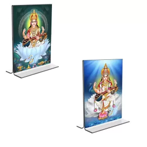 Car Desk/Table Top Maa Saraswati Acrylic T-Style Photo Stand - 2.5x3.5 Inches, Compact And Stylish Spiritual Display, Easily Change 2 Photos ( Pack Of 1 ) (F9260) Car Desk/Table Top Maa Saraswati Acrylic T-Style Photo Stand - 2.5x3.5 Inches, Compact And Stylish Spiritual Display, Easily Change 2 Photos ( Pack Of 1 ) (F9260)