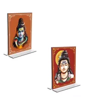 Car Desk/Table Top Lord Shiva  Acrylic T-Style Photo Stand - 2.5x3.5 Inches, Compact And Stylish Spiritual Display, Easily Change  2 Photos ( Pack Of 1 ) (F9261)