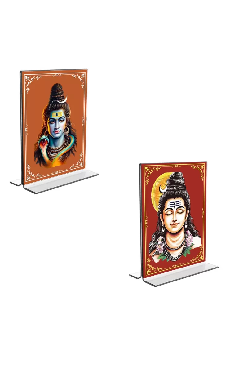 Car Desk/Table Top Lord Shiva  Acrylic T-Style Photo Stand - 2.5x3.5 Inches, Compact And Stylish Spiritual Display, Easily Change  2 Photos ( Pack Of 1 ) (F9261)