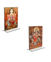 Car Desk/Table Top Lord Shiva & Lord Durga  Acrylic T-Style Photo Stand - 2.5x3.5 Inches, Compact And Stylish Spiritual Display, Easily Change  2 Photos ( Pack Of 1 ) (F9262)