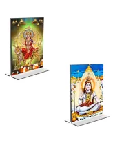 Car Desk/Table Top Lord Shiva & Lord Durga  Acrylic T-Style Photo Stand - 2.5x3.5 Inches, Compact And Stylish Spiritual Display, Easily Change  2 Photos ( Pack Of 1 ) (F9263)