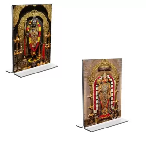 Car Desk/Table Top Lord Shiva & Sri Hanuman  Acrylic T-Style Photo Stand - 2.5x3.5 Inches, Compact And Stylish Spiritual Display, Easily Change  2 Photos ( Pack Of 1 ) (F9266)