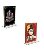 Car Desk/Table Top Lord Shiva  Acrylic T-Style Photo Stand - 2.5x3.5 Inches, Compact And Stylish Spiritual Display, Easily Change  2 Photos ( Pack Of 1 ) (F9268)