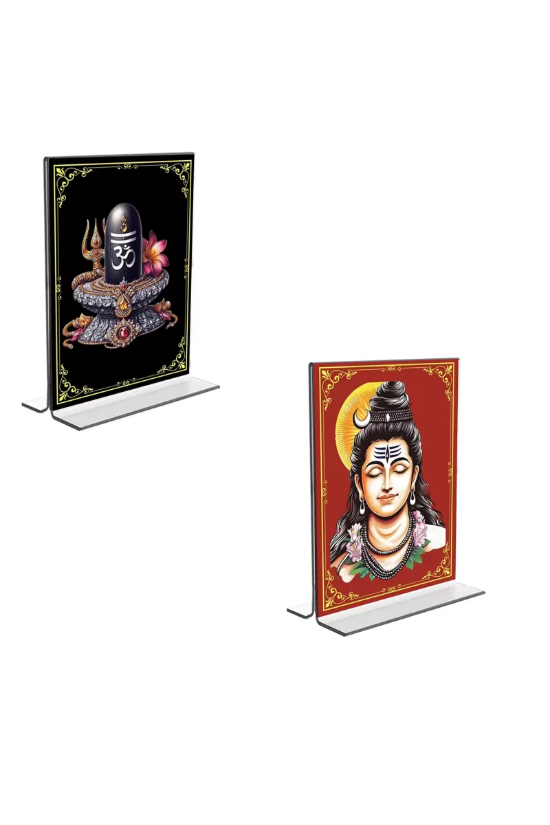 Car Desk/Table Top Lord Shiva  Acrylic T-Style Photo Stand - 2.5x3.5 Inches, Compact And Stylish Spiritual Display, Easily Change  2 Photos ( Pack Of 1 ) (F9268)