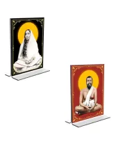 Car Desk/Table Top Sri Ramakrishna Paramhansa & Sarada Maa  Acrylic T-Style Photo Stand - 2.5x3.5 Inches, Compact And Stylish Spiritual Display, Easily Change  2 Photos ( Pack Of 1 ) (F9269)