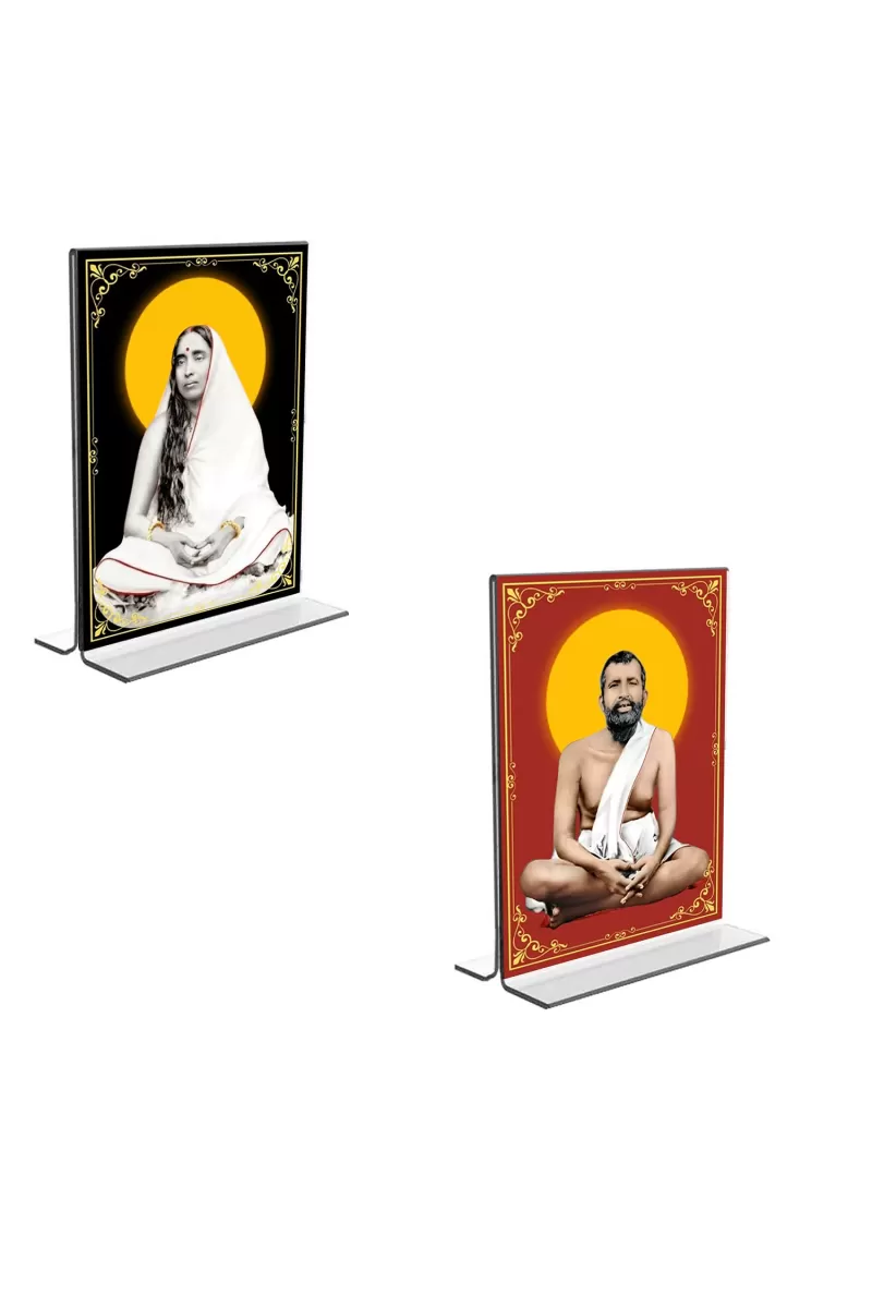 Car Desk/Table Top Sri Ramakrishna Paramhansa & Sarada Maa  Acrylic T-Style Photo Stand - 2.5x3.5 Inches, Compact And Stylish Spiritual Display, Easily Change  2 Photos ( Pack Of 1 ) (F9269)