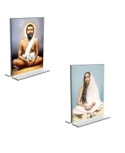 Car Desk/Table Top Sri Ramakrishna Paramhansa & Sarada Maa  Acrylic T-Style Photo Stand - 2.5x3.5 Inches, Compact And Stylish Spiritual Display, Easily Change  2 Photos ( Pack Of 1 ) (F9270)