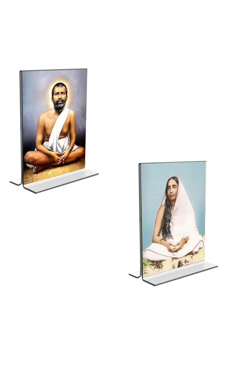 Car Desk/Table Top Sri Ramakrishna Paramhansa & Sarada Maa  Acrylic T-Style Photo Stand - 2.5x3.5 Inches, Compact And Stylish Spiritual Display, Easily Change  2 Photos ( Pack Of 1 ) (F9270)