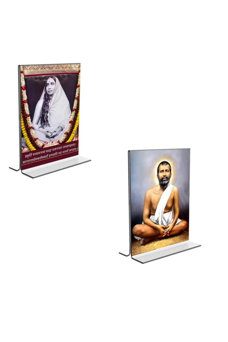 Car Desk/Table Top Sri Ramakrishna Paramhansa & Sarada Maa  Acrylic T-Style Photo Stand - 2.5x3.5 Inches, Compact And Stylish Spiritual Display, Easily Change  2 Photos ( Pack Of 1 ) (F9271)
