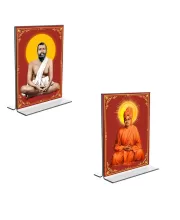 Car Desk/Table Top Sri Ramakrishna Paramhansa & Swami Vivekananda  Acrylic T-Style Photo Stand - 2.5x3.5 Inches, Compact And Stylish Spiritual Display, Easily Change  2 Photos ( Pack Of 1 ) (F9272)