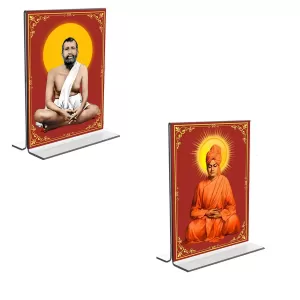 Car Desk/Table Top Sri Ramakrishna Paramhansa & Swami Vivekananda Acrylic T-Style Photo Stand - 2.5x3.5 Inches, Compact And Stylish Spiritual Display, Easily Change 2 Photos ( Pack Of 1 ) (F9272) Car Desk/Table Top Sri Ramakrishna Paramhansa & Swami Vivekananda Acrylic T-Style Photo Stand - 2.5x3.5 Inches, Compact And Stylish Spiritual Display, Easily Change 2 Photos ( Pack Of 1 ) (F9272)