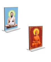 Car Desk/Table Top Sri Ramakrishna Paramhansa & Swami Vivekananda  Acrylic T-Style Photo Stand - 2.5x3.5 Inches, Compact And Stylish Spiritual Display, Easily Change  2 Photos ( Pack Of 1 ) (F9273)