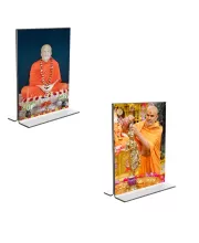 Car Desk/Table Top Sri Ramakrishna Paramhansa & Swami Narayan  Acrylic T-Style Photo Stand - 2.5x3.5 Inches, Compact And Stylish Spiritual Display, Easily Change  2 Photos ( Pack Of 1 ) (F9274)