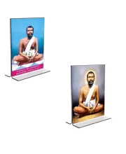 Car Desk/Table Top Sri Ramakrishna Paramhansa  Acrylic T-Style Photo Stand - 2.5x3.5 Inches, Compact And Stylish Spiritual Display, Easily Change  2 Photos ( Pack Of 1 ) (F9275)