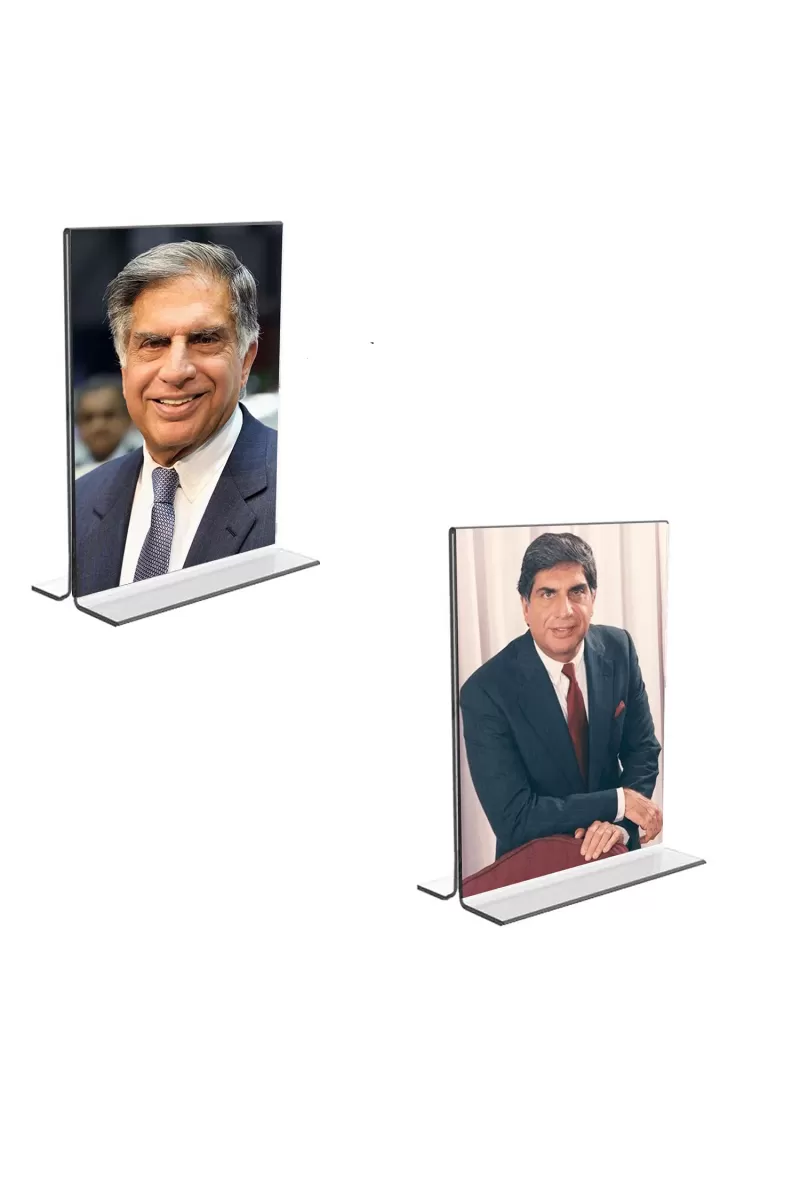 Car Desk/Table Top Sri Ratan Tata  Acrylic T-Style Photo Stand - 2.5x3.5 Inches, Compact And Stylish Spiritual Display, Easily Change  2 Photos ( Pack Of 1 ) (F9276)