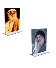 Car Desk/Table Top Sadhguru & Osho  Acrylic T-Style Photo Stand - 2.5x3.5 Inches, Compact And Stylish Spiritual Display, Easily Change  2 Photos ( Pack Of 1 ) (F9278)