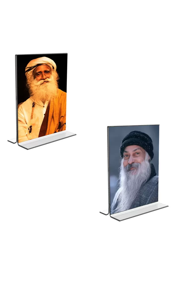 Car Desk/Table Top Sadhguru & Osho  Acrylic T-Style Photo Stand - 2.5x3.5 Inches, Compact And Stylish Spiritual Display, Easily Change  2 Photos ( Pack Of 1 ) (F9278)