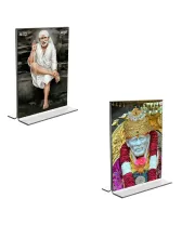 Car Desk/Table Top Sai Baba  Acrylic T-Style Photo Stand - 2.5x3.5 Inches, Compact And Stylish Spiritual Display, Easily Change  2 Photos ( Pack Of 1 ) (F9279)