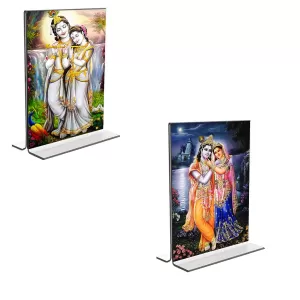 Car Desk/Table Top Sri Radha Sri Krishna Acrylic T-Style Photo Stand - 2.5x3.5 Inches, Compact And Stylish Spiritual Display, Easily Change 2 Photos ( Pack Of 1 ) (F9281) Car Desk/Table Top Sri Radha Sri Krishna Acrylic T-Style Photo Stand - 2.5x3.5 Inches, Compact And Stylish Spiritual Display, Easily Change 2 Photos ( Pack Of 1 ) (F9281)