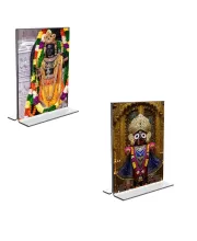 Car Desk/Table Top Lord Ram Lalla & Lord Jagannath  Acrylic T-Style Photo Stand - 2.5x3.5 Inches, Compact And Stylish Spiritual Display, Easily Change  2 Photos ( Pack Of 1 ) (F9282)