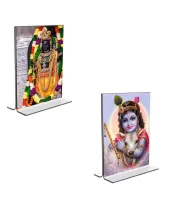 Car Desk/Table Top Lord Ram Lalla & Sri Krishna  Acrylic T-Style Photo Stand - 2.5x3.5 Inches, Compact And Stylish Spiritual Display, Easily Change  2 Photos ( Pack Of 1 ) (F9283)
